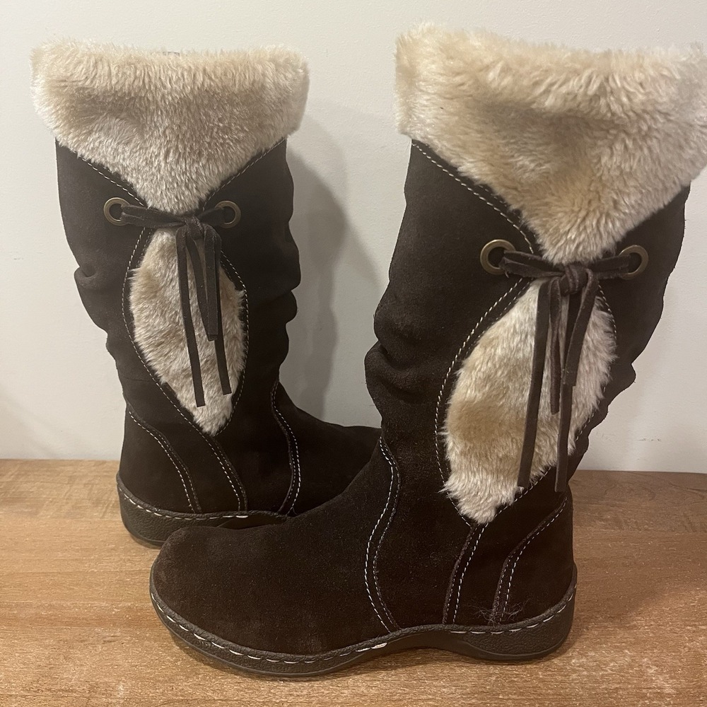 Bass Oslo Women's 9.5 M Brown Suede Tall Boots Faux Shearling Fur Winter Boho